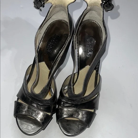 Michael Kors Metallic and Black Strappy Heels - Picture 11 of 13